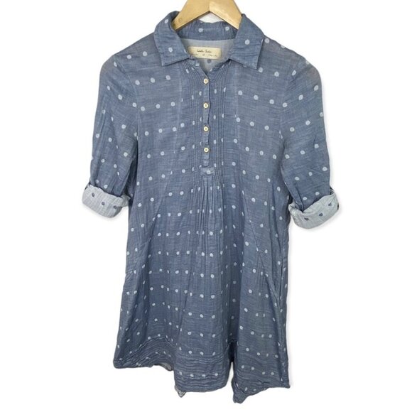Anthropologie Isabella Sinclair Trovata Chambray Dress Size XS Polka Dot Boho - Picture 3 of 12